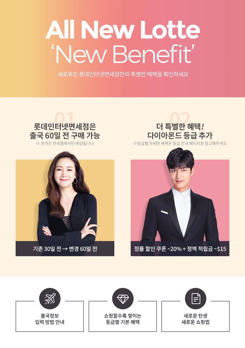 All New Lotte‘New Benefit’ 새로워진 롯데인터넷면세점만의 특별한 혜택을 확인하세요.