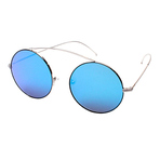 ROUND SUNGLASSES SILVER METAL+BLACK BLUE MIRROR LENS 墨镜