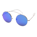 ROUND SUNGLASSES SILVER METAL BLUE MIRROR LENS 墨镜