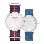 ROMANSON UNISEX NATO BAND WATCH TL6A30UUVWASC1 DENIM BAND ADDITIONAL GIFT 男女同款手表 赠送皮革表带