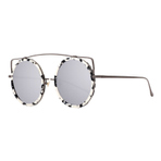 REO WHITE LEOPARD PATTERN+SILVER METAL SILVER MIRROR LENS 墨镜