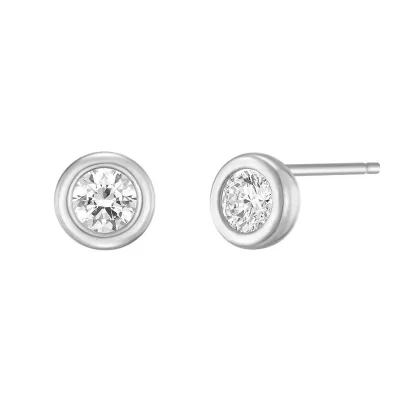 [sv925] solo bezel round studs earring :White