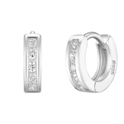 [sv925] bezel one-touch hoop earring :White