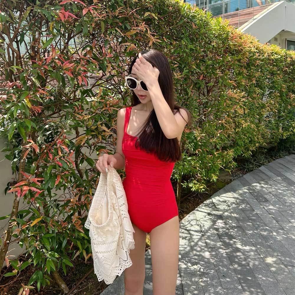 롯데면세점 [안단테나인] 스퀘어 코르셋 원피스 수영복 레드