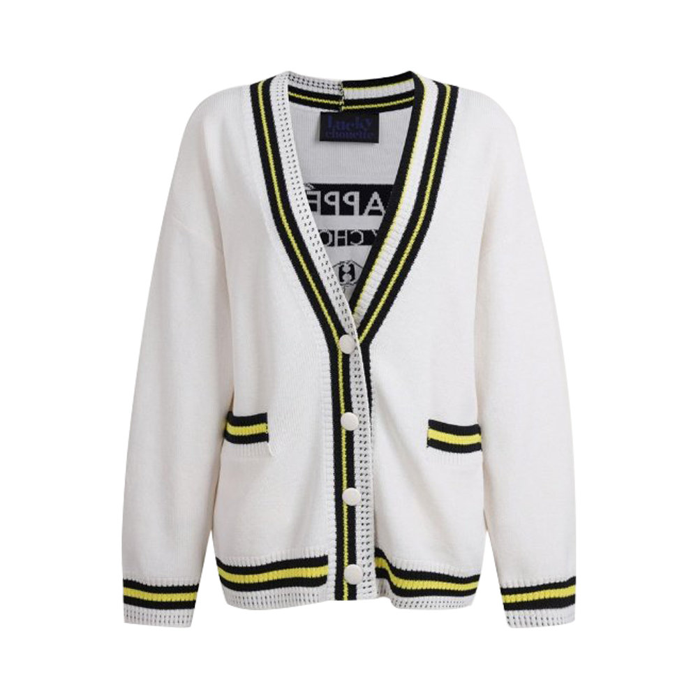 롯데면세점 [럭키슈에뜨] Color Line Back Lettering Knit Cardigan