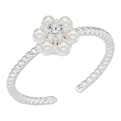 White Flower Pearl Open Ring