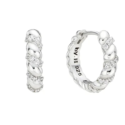 [925 silver] Twist stone earrings (White)