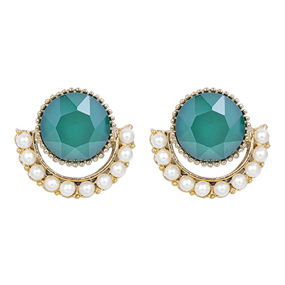 [마마무 화사, 이소연 착용] #그린/클로에 에버그린 크리스탈 라운드 귀걸이