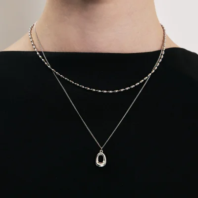 oval pendant layered set necklace :White