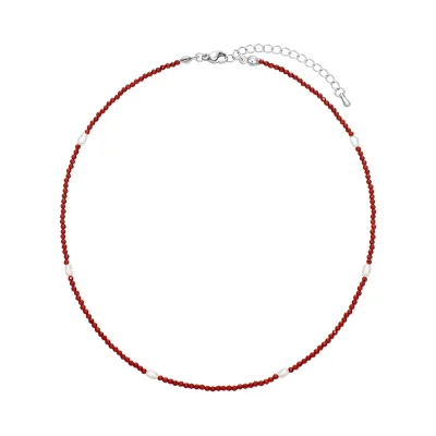 rice pearl bead necklace :Red
