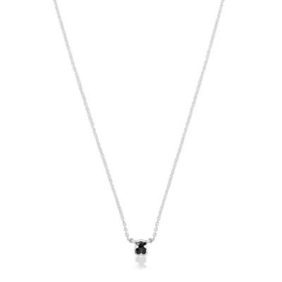 Short silver necklace with a small bear motif in Icon Color onyx