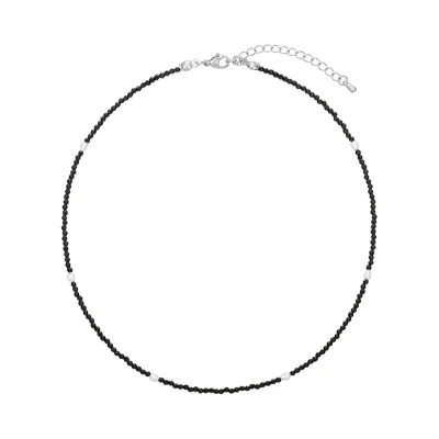 rice pearl bead necklace :Black