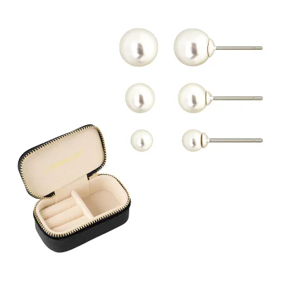 [롯데단독] 클래식 화이트 진주 티타늄 이어링 3종 세트 (4,6,8mm , 벨벳 쥬얼리 케이스)