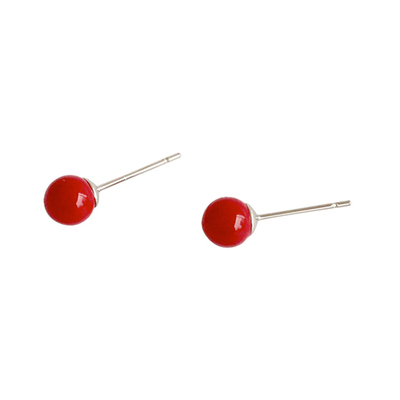실버 천연 산호 레드 진주 귀걸이 6mm