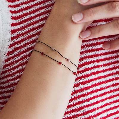 [김연아,오마이걸 승희,이즈나 착용] [2SET] gemstone band-bracelet (rosegemstone+red onyx)