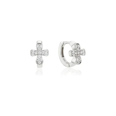 [925 silver] Halo cross earrings (White)