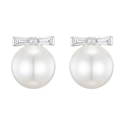 [유리 착용][sv925] Ribbon Pearl Drop Studs earring :White