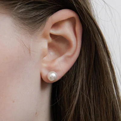 [925 silver] Pureline White pearl earrings 8mm (White)