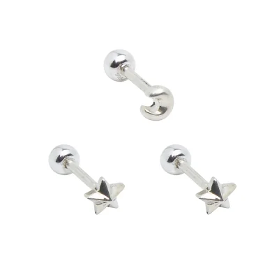 Twinkle Twinkle Little Star + Crescent Moon (925 Silver) [3 SET] (1 moon + 2 stars)