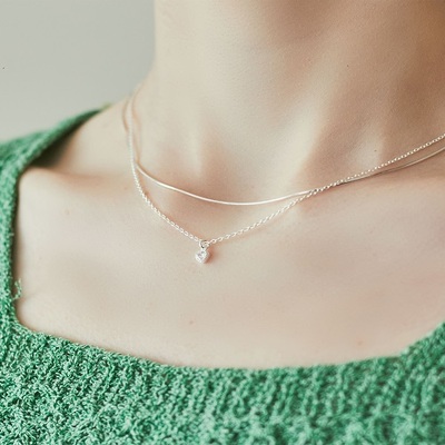 [에스파 윈터,헤이즈 착용] silver heart layered-necklace