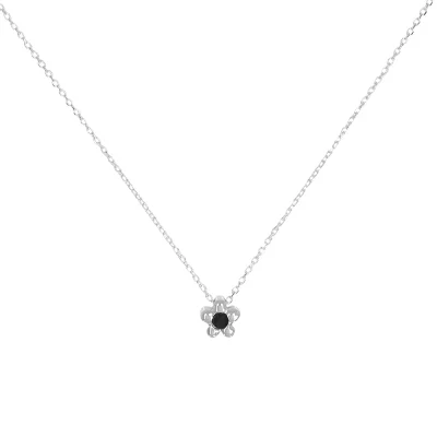 (SILVER 925) black stone flower necklace JN026