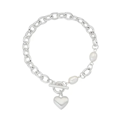 Heart Pearl Hollow Bar Bracelet