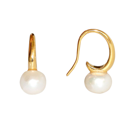 14K 골드필드 C오픈 진주 귀걸이 Yellow Gold