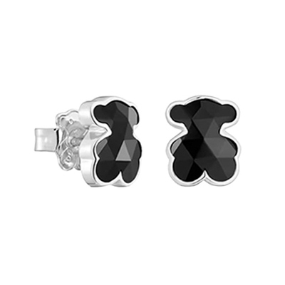 Silver and onyx bear earrings 10 mm Icon Color