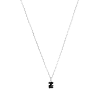Short silver necklace with onyx bear motif Icon Color