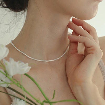실버 화이트 핵진주 목걸이 2mm