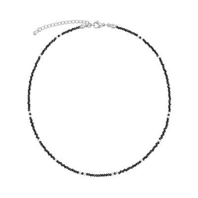 [롯데단독] black crystal silver ball necklace : White