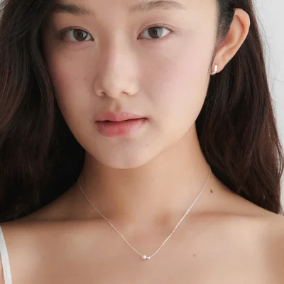 (SILVER 925) twin ball mini pearl necklace JN060