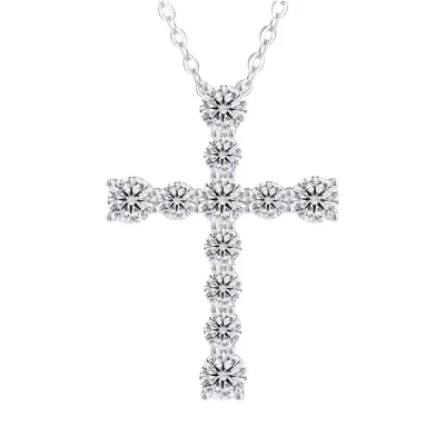 14k 화이트 골드필드 모이사나이트 십자가 목걸이 2.5mm