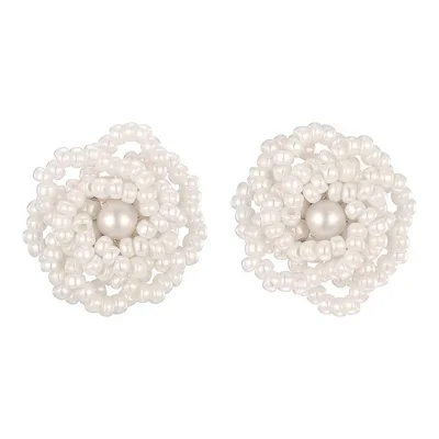 pearl bead flower earrings