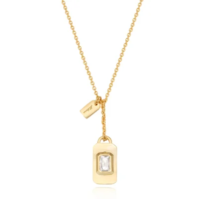 Delicate Crystal Nameplate Necklace [Octagon gold]